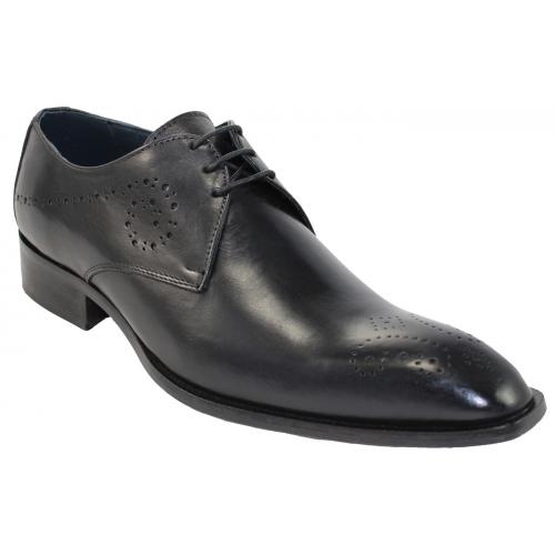 Duca Di Matiste 1705 Black Genuine Italian Calfskin Leather Perforation Shoes.